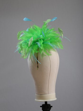 Ladies wedding or races apple lime green and aqua small feather and satin loop fascinator hat