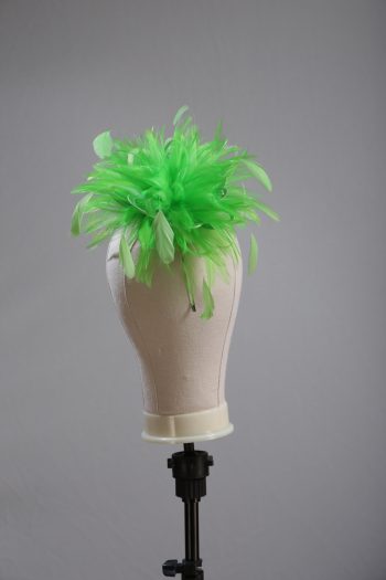 Ladies wedding or races apple lime green small feather and satin loop fascinator hat