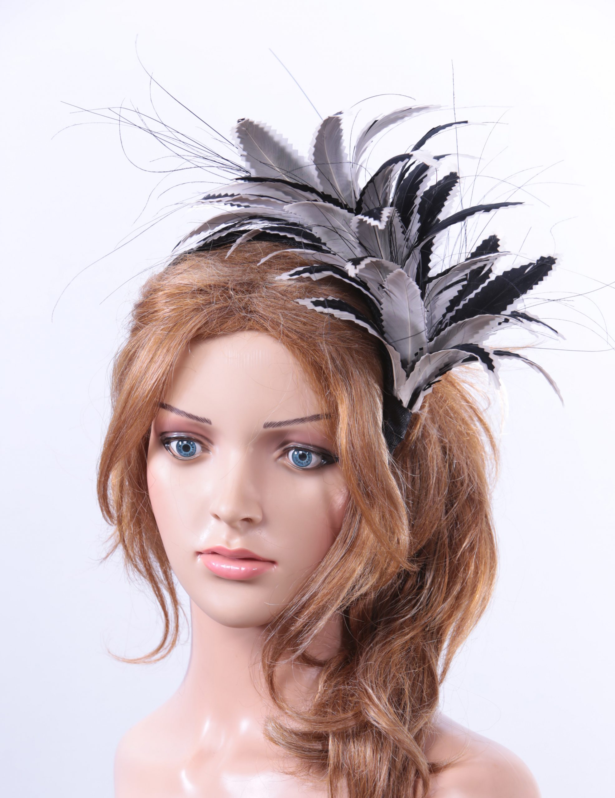 black and pale grey feather mount headband (5) black and pale grey feather mount headband suitable for a wedding or ladies day at the races