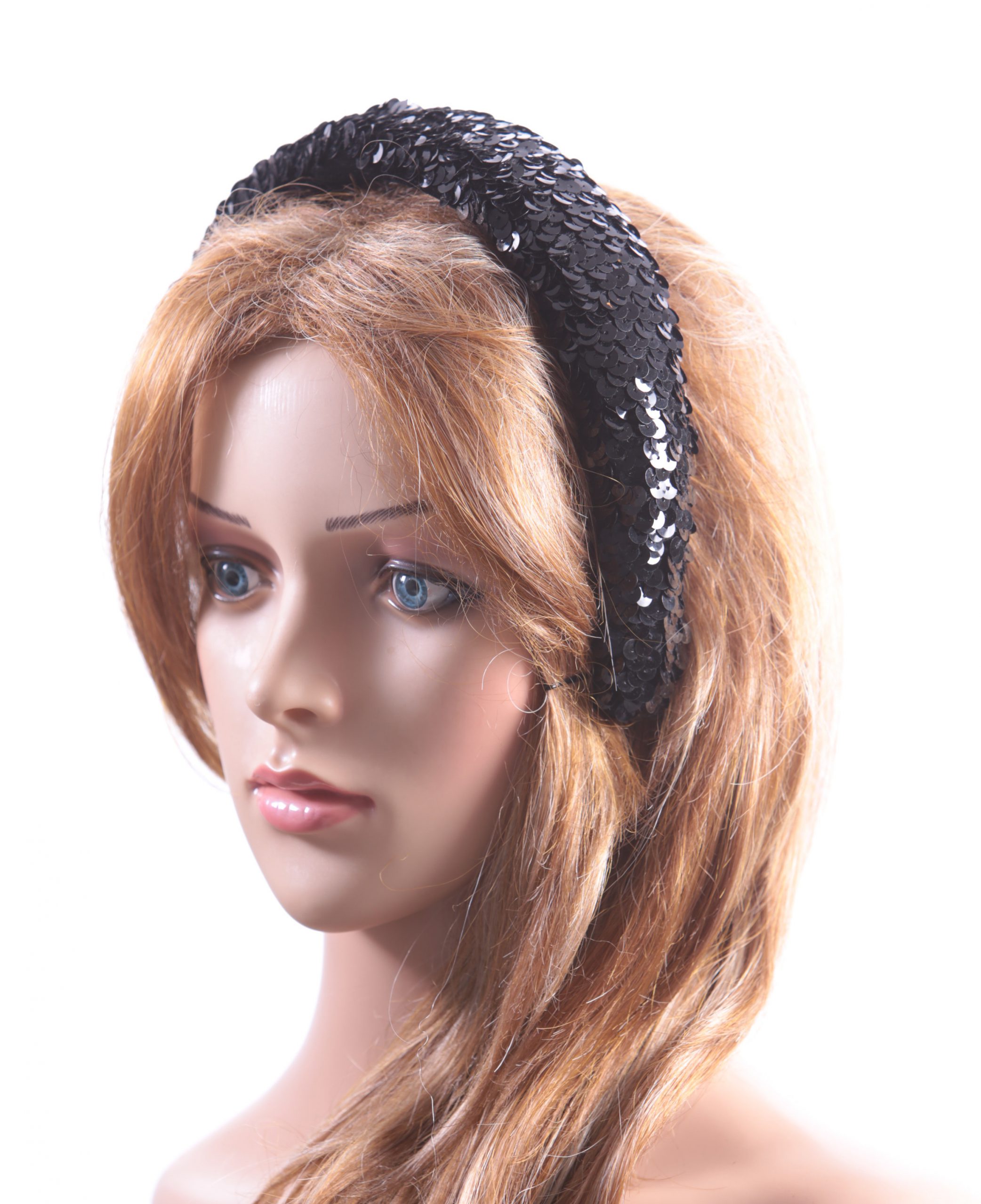 Black Sequin Padded headband Headpiece Fascinator Hat suitable for a wedding, party, or a ladies day at the races