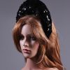 Black Sequin Double sided Halo Crown headband Headpiece Fascinator Hat