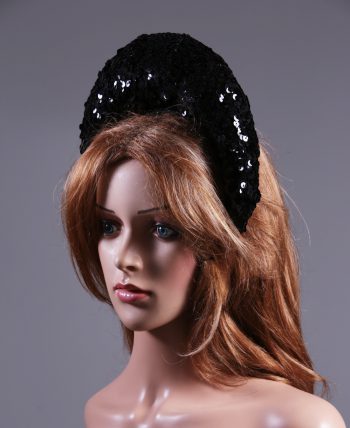 Black Sequin Double sided Halo Crown headband Headpiece Fascinator Hat