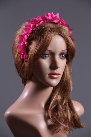 Hot Pink organza flower diamante trim headband fascinator hat suitable for a ladies day out or day at the races or wedding