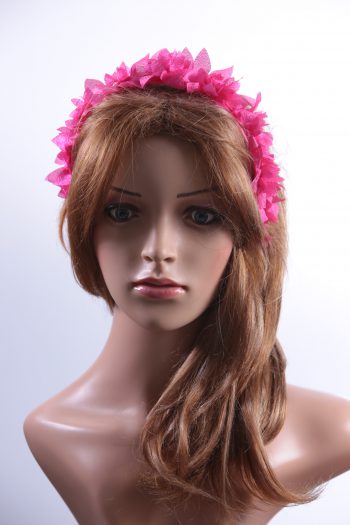 Hot Pink organza flower diamante trim headband fascinator hat suitable for a ladies day out or day at the races or wedding