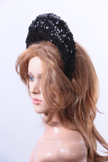 Black Sequin Double sided Halo Crown headband Headpiece Fascinator Hat