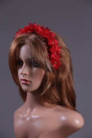 Red organza flower headband suitable for a ladies day at the races, bridal or a wedding