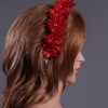 Red organza flower headband suitable for a ladies day at the races, bridal or a wedding