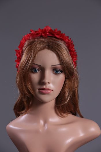 Red organza flower headband suitable for a ladies day at the races, bridal or a wedding