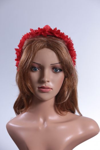 Red organza flower headband suitable for a ladies day at the races, bridal or a wedding