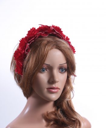 Vintage Red lace 3D flower headband Headpiece Fascinator Hat suitable for a wedding, bridal or ladies day at the races