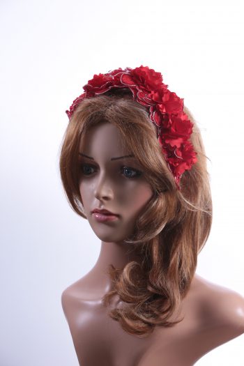 Vintage Red lace 3D flower headband Headpiece Fascinator Hat suitable for a wedding, bridal or ladies day at the races