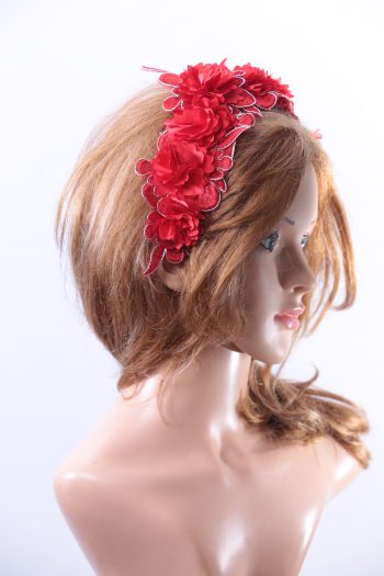 Vintage Red lace 3D flower headband Headpiece Fascinator Hat suitable for a wedding, bridal or ladies day at the races