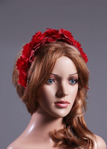 Vintage Red lace 3D flower headband Headpiece Fascinator Hat suitable for a wedding, bridal or ladies day at the races