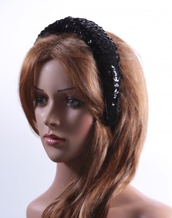 Black Sequin Padded headband Headpiece Fascinator Hat suitable for a wedding, party, or a ladies day at the races