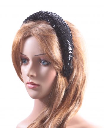 Black Sequin Padded headband Headpiece Fascinator Hat suitable for a wedding, party, or a ladies day at the races