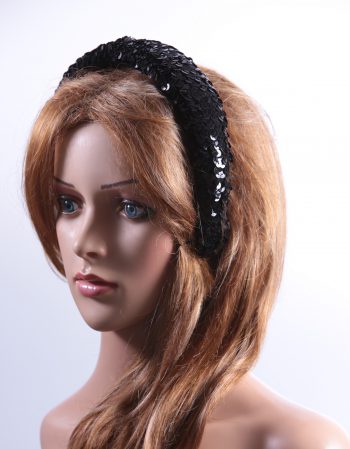 Black Sequin Padded headband Headpiece Fascinator Hat suitable for a wedding, party, or a ladies day at the races