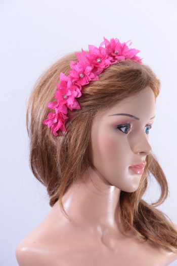 Hot Pink organza flower diamante trim headband fascinator hat suitable for a ladies day out or day at the races or wedding