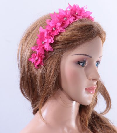 Hot Pink organza flower diamante trim headband fascinator hat suitable for a ladies day out or day at the races or wedding