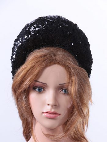 Black Sequin Double sided Halo Crown headband Headpiece Fascinator Hat