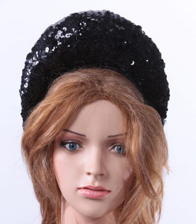 Black Sequin Double sided Halo Crown headband Headpiece Fascinator Hat