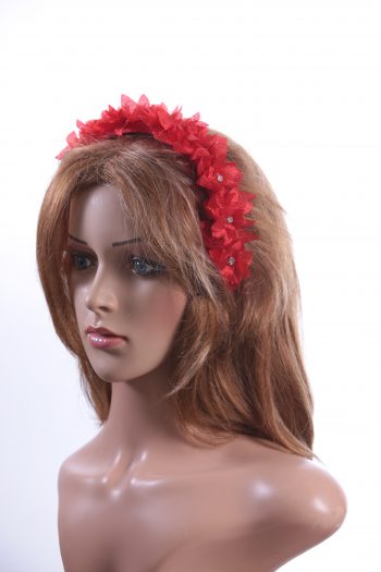 Red organza flower headband suitable for a ladies day at the races, bridal or a wedding