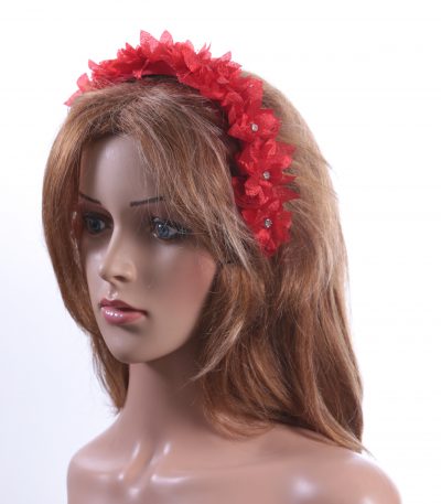 Red organza flower headband suitable for a ladies day at the races, bridal or a wedding