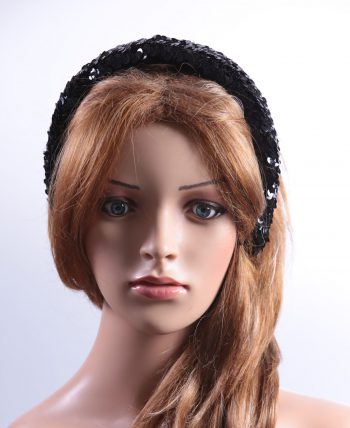 Black Sequin Padded headband Headpiece Fascinator Hat suitable for a wedding, party, or a ladies day at the races