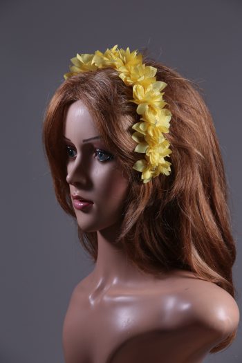 Yellow organza flower headband suitable for a ladies day at the races, bridal or a wedding