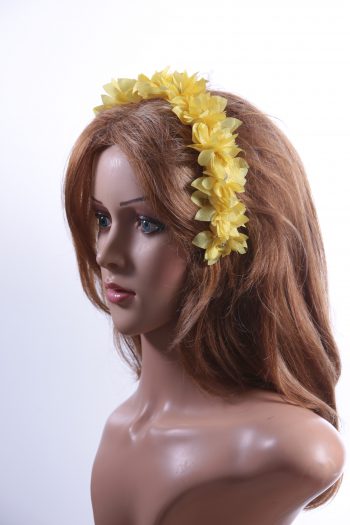 Yellow organza flower headband suitable for a ladies day at the races, bridal or a wedding