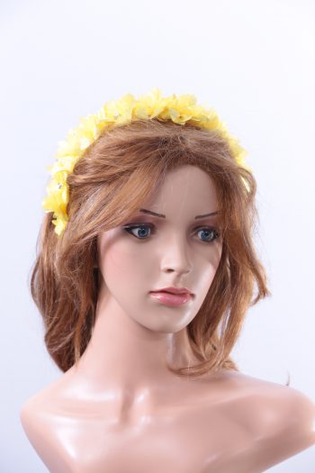 Yellow organza flower headband suitable for a ladies day at the races, bridal or a wedding