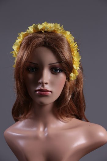 Yellow organza flower headband suitable for a ladies day at the races, bridal or a wedding