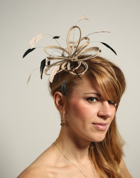 taupe nude black small no hackle (6) taupe nude and black feather fascinator hat