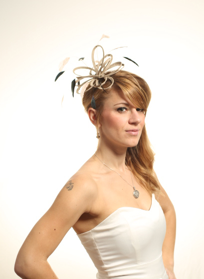 taupe nude black small no hackle (2) taupe nude and black feather fascinator hat