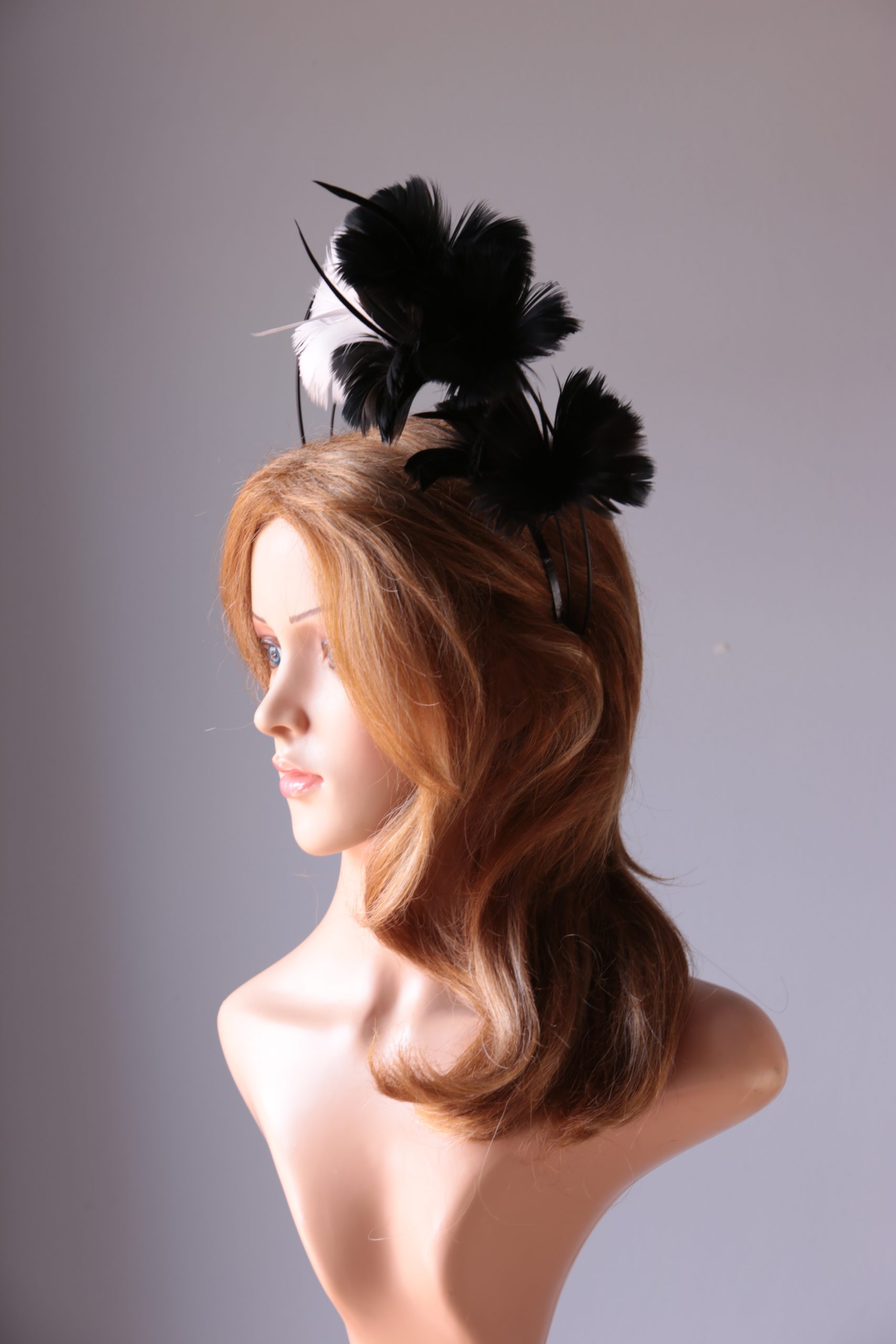black and ivory flower double black halo crown (17) black and ivory flower double black halo crown Fascinator hat