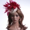 Ivory & Red Pillbox Feather Fascinator Hat