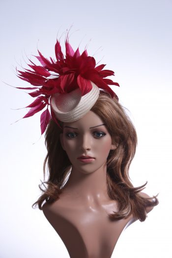 Ivory & Red Pillbox Feather Fascinator Hat