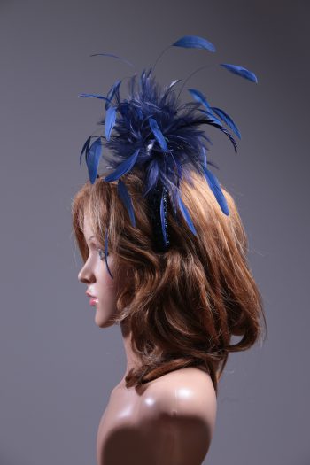 Navy Blue Feather Crown Headband Fascinator Hat