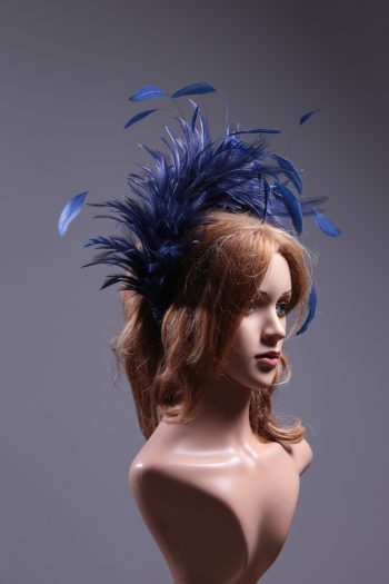 Navy Blue Feather Crown Headband Fascinator Hat