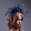 Navy Blue Feather Crown Headband Fascinator Hat