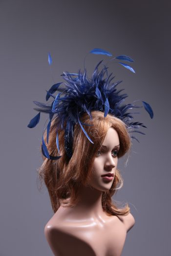 Navy Blue Feather Crown Headband Fascinator Hat