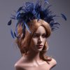 Navy Blue Feather Crown Headband Fascinator Hat