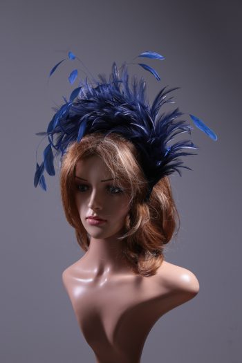 Navy Blue Feather Crown Headband Fascinator Hat