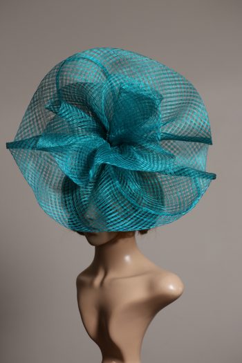 teal windowpane sinamay saucer fascinator hat (1)