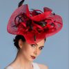 red and black large brim sinamay fascinator