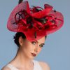 red and black large brim sinamay fascinator