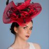 red and black large brim sinamay fascinator