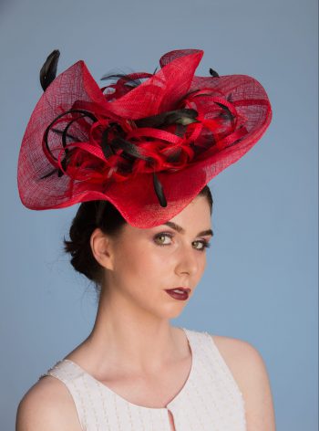 red and black large brim sinamay fascinator