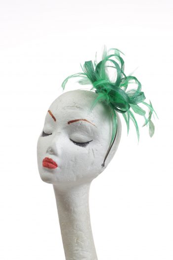 Emerald Green small sinamay and feather fascinator hat