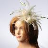 cream and olive moss green sinamay and feather fascinator hat