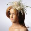 cream and olive moss green sinamay and feather fascinator hat